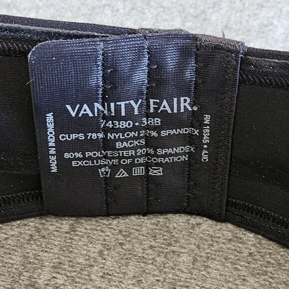 Vanity Fair 38B Black Beauty Back Strapless Bra Removable Straps 74380 Stretch - Picture 10 of 16